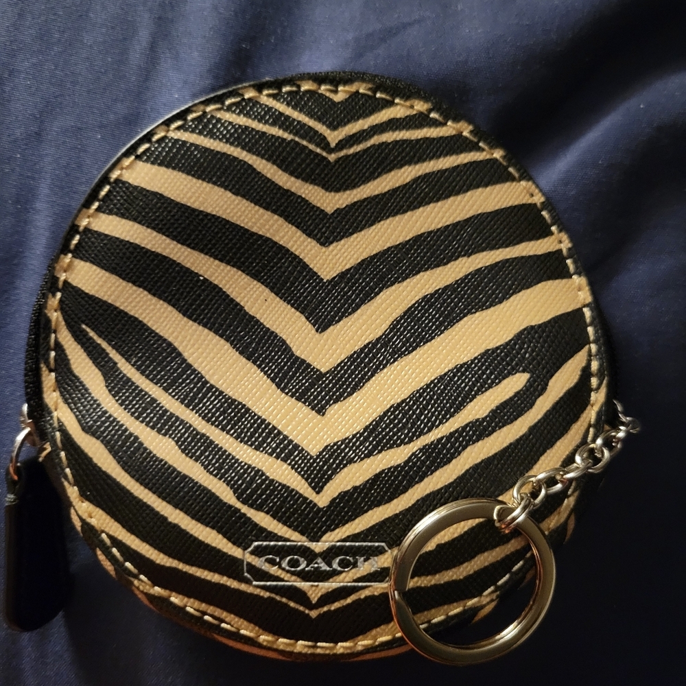 Coach Black and Tan Zebra Print Coin Pouch